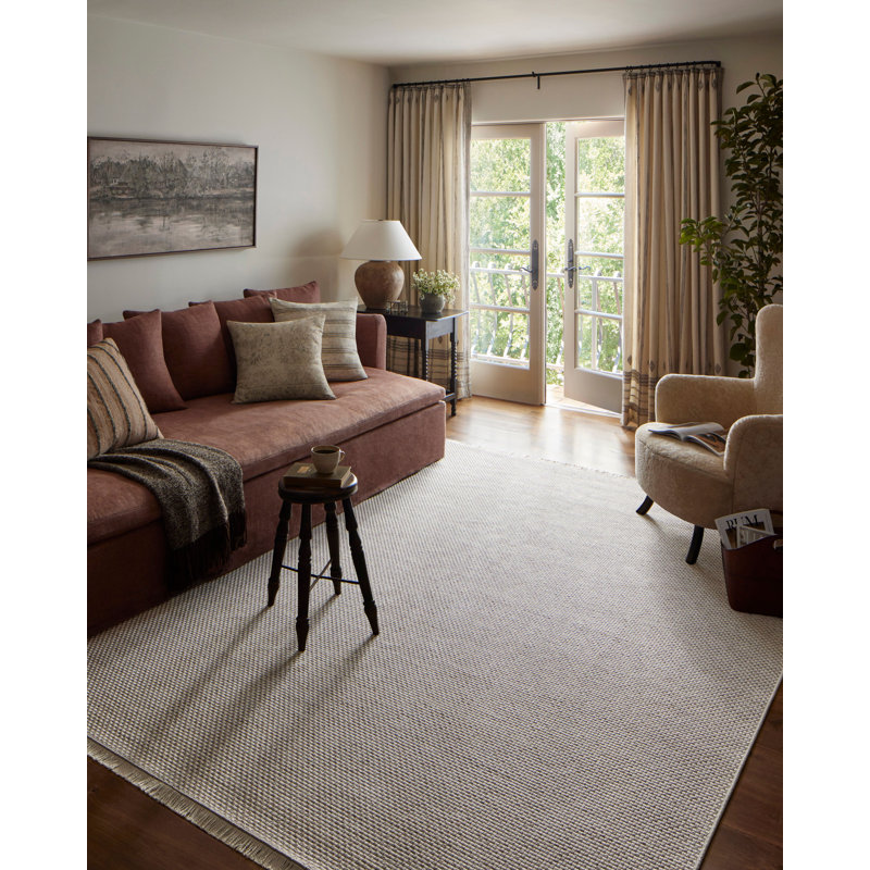 Ivory and Dove Geometric Hand-knotted Wool Area Rug 8'-10" x 12'-2"