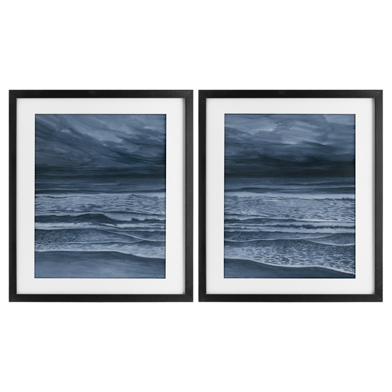 Dramatic Sea Dark Storm, ensemble de 2 reproductions encadrées sous verre, design par Grace Popp, H 16 po x l 13 po