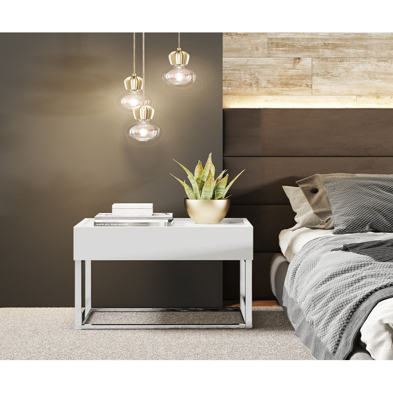 Table de chevet avec rangement, Blanc mat