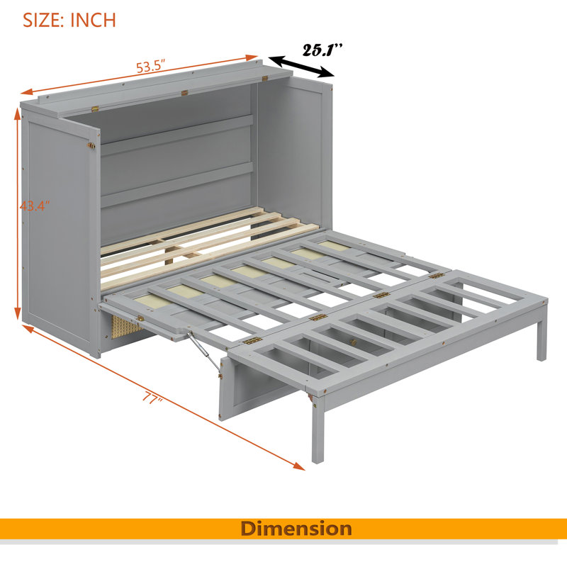 Lit escamotable double avec grands tiroirs, Gris
