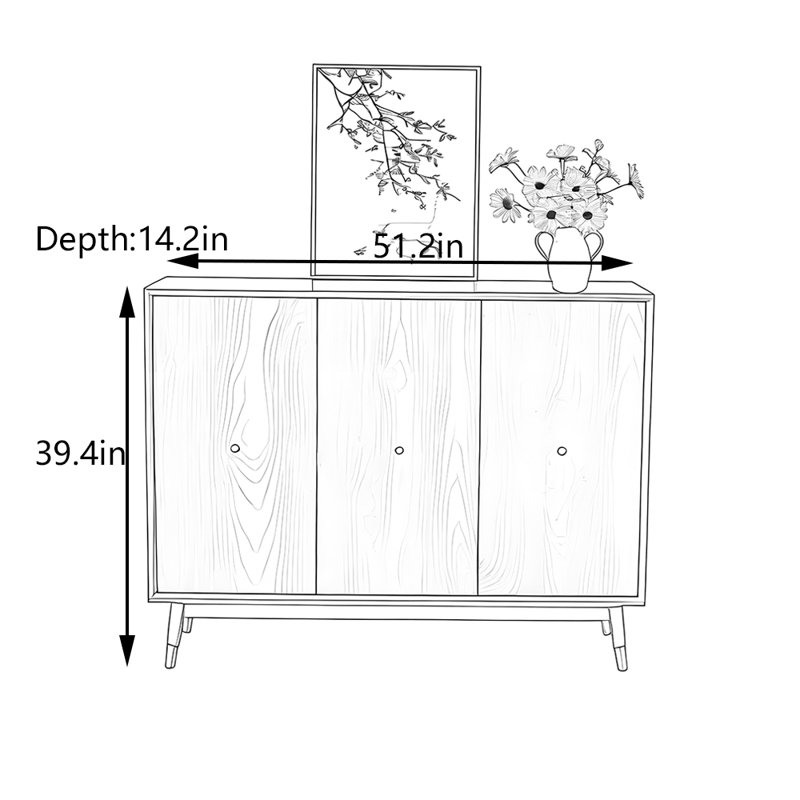 Solid Pine Wood Console Cabinet, Brown Wood