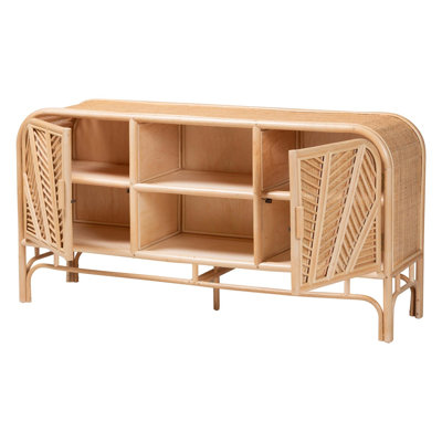 Armoire de rangement bohémienne en rotin naturel à 2 portes
