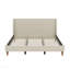 Lit plateforme tapissier moderne en velours beige avec tête de lit à oreilles et pieds en bois de noyer, sans sommier tapissier, très grand