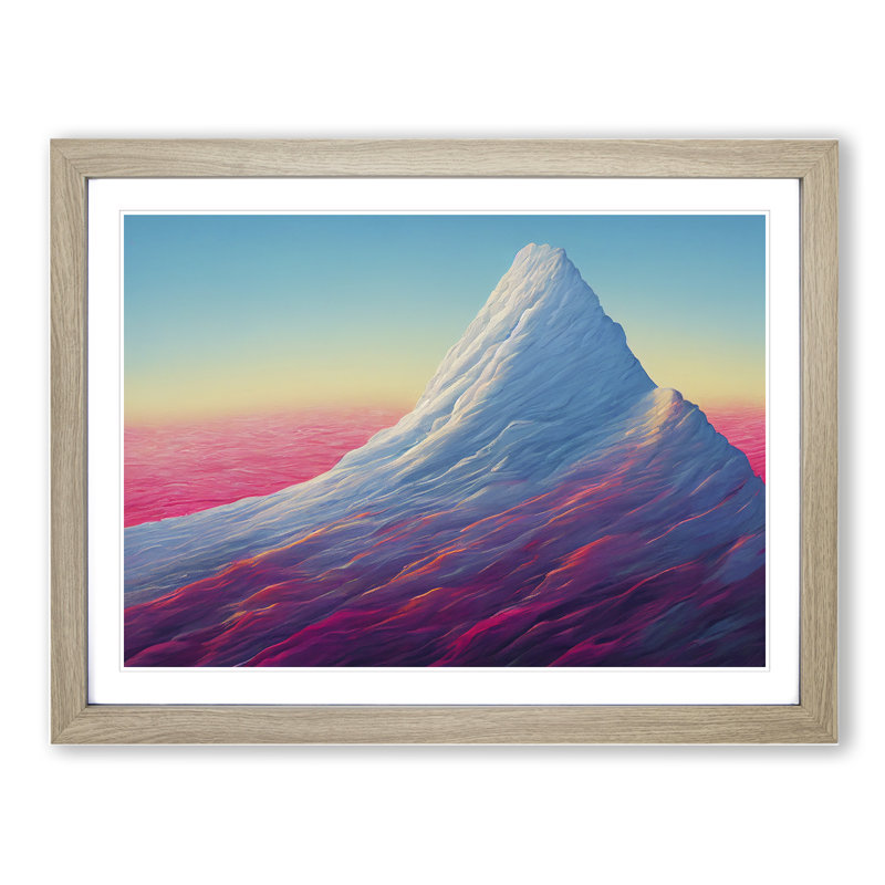 Illuminating Colourful Mountain 1 Piece Single Picture Frame Wall Art, 46cm H x 64cm W x 2cm D, Oak