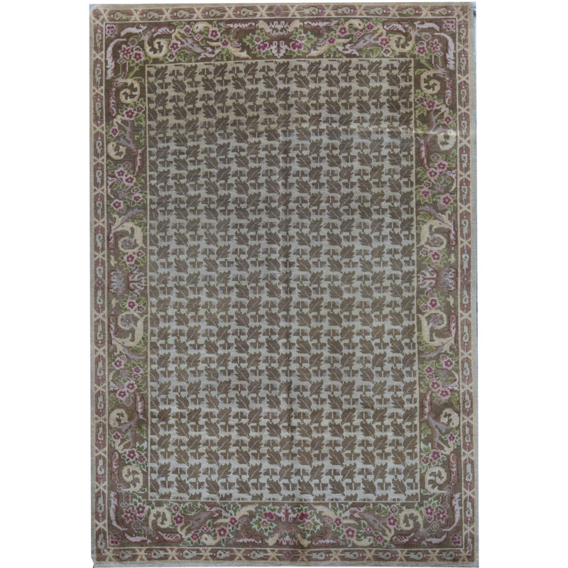 Tapis beige et brun noué à la main de haute qualité