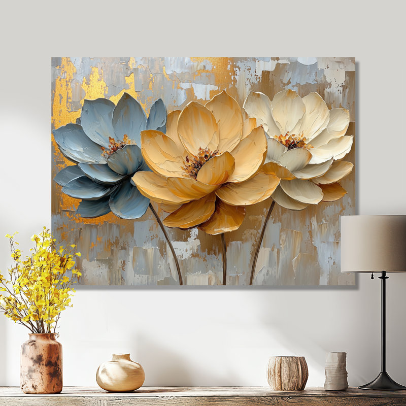 «Golden Succulent Bloom In The Arid II», reproduction de métal succulent, H 12 po x l 20 po