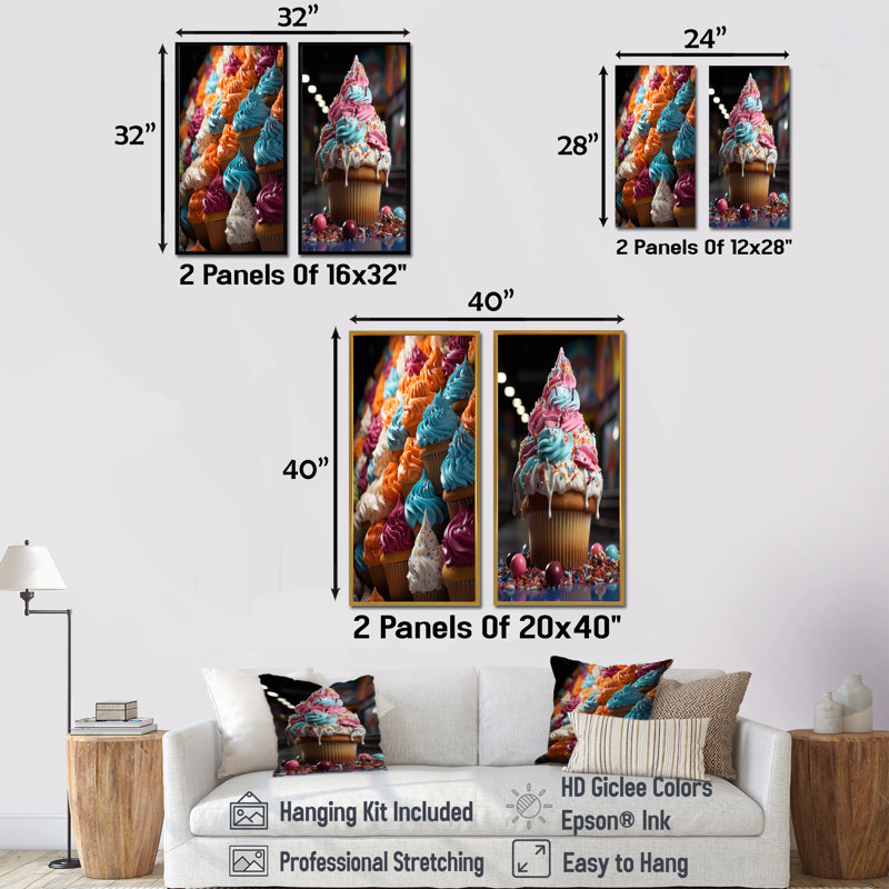 «Chuckling Cupcake Carnival», ensemble de 2 reproductions d'art abstrait Popart, Cadre flottant noir, H 32 po x l 33 po