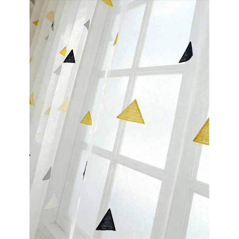 2 Panels Geometric Triangle Embroidered Sheer Curtains, Rod Pocket Light‑Filtering White Voile Drapes, Curtains for Living Room Bedroom Home Decor (52''W * 84''L)