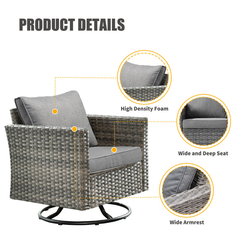 Lithzy Premium All-Weather Wicker 2 - Person Patio Conversation Set with Cushions, Dark Gray