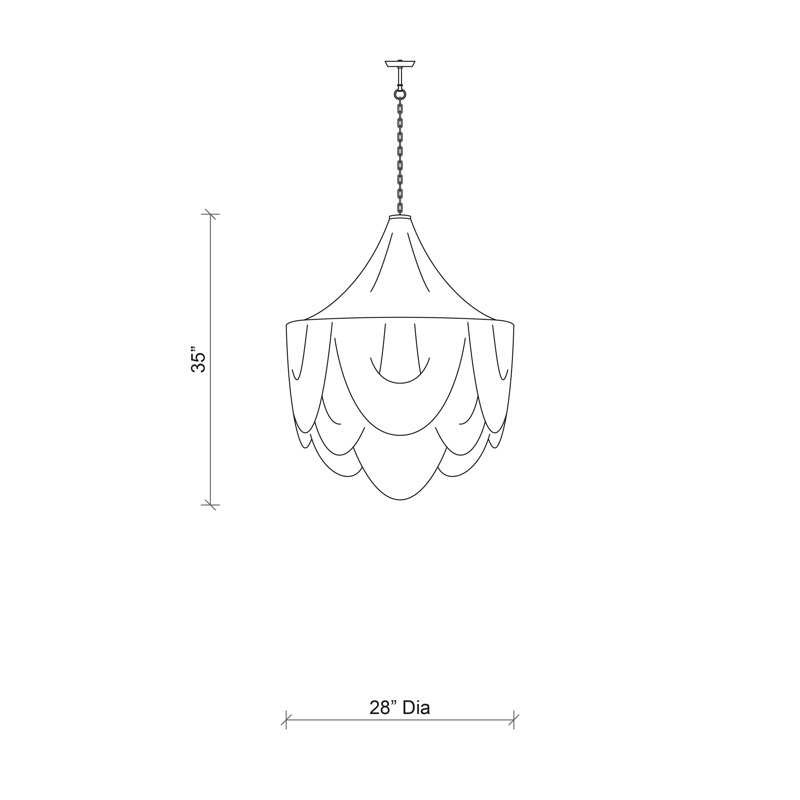 Large Leather Fringe Chandelier w/ Crown, Cream, 35" H x 28" W x 28" D