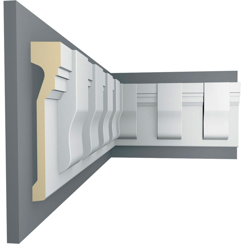 Endurathane Chesterfield Dentil Block Chair Rail, 5 5/8"H x 1 1/4"P x 94 1/2"L, (3 7/8"Repeat), Factory Primed