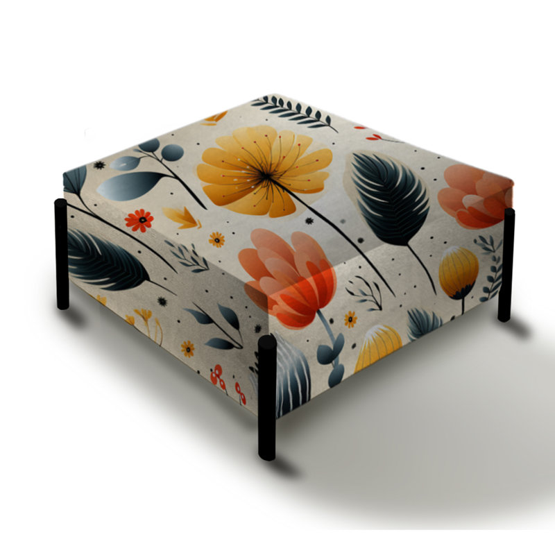 Nordic Grace Yellow Floral Harmony - Floral Large Square Ottoman