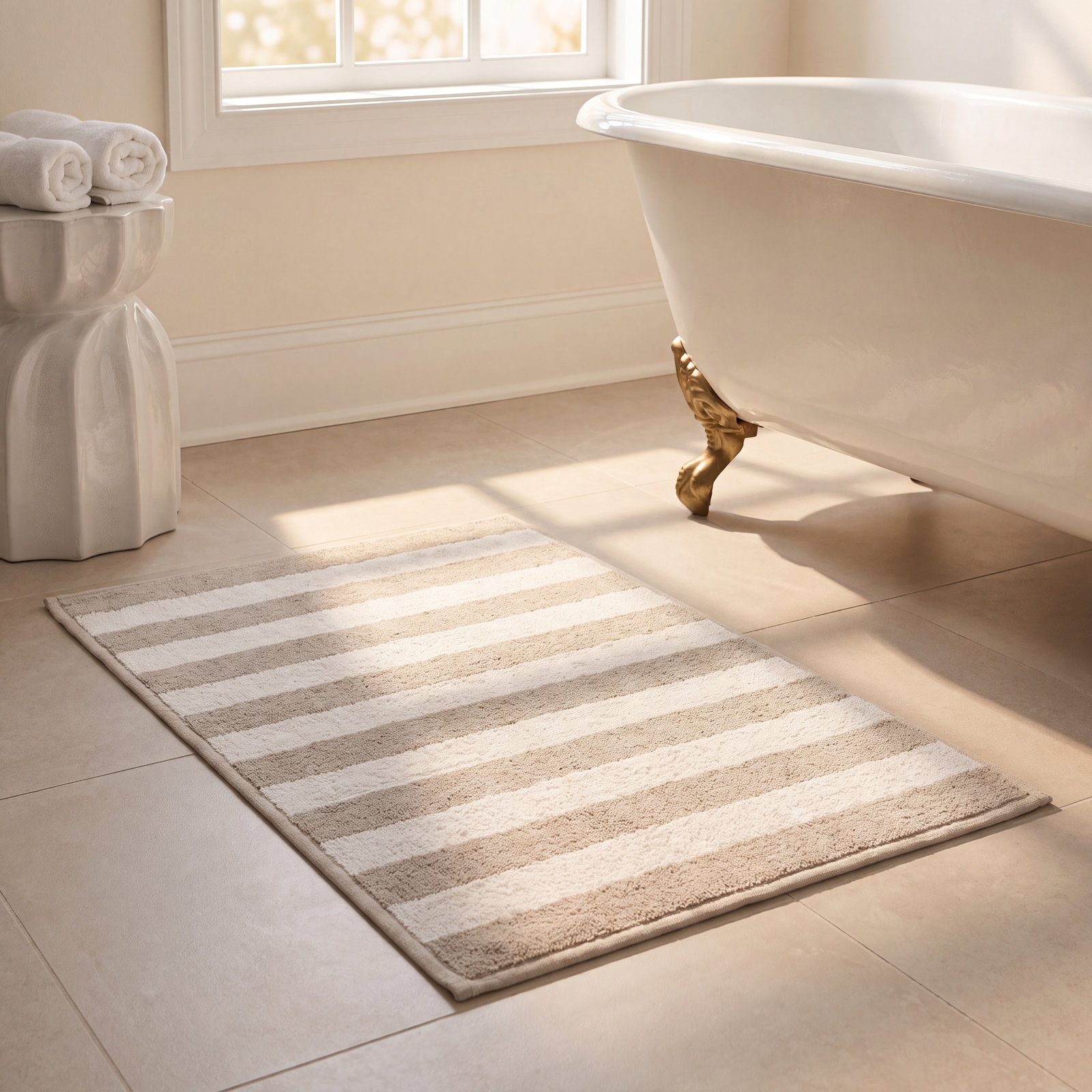 Simple Striped 100% Cotton Bath Mat, Mustard/Bronze