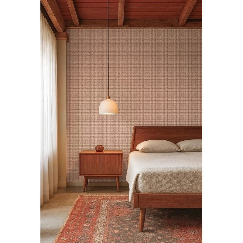 Houndstooth Glen, Terracotta, Faux Grasscloth