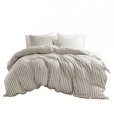 3 Pieces Queen Duvet Set Grey With Linen-Cotton-Rayon Blend For All-Season Comfort And Timeless Style