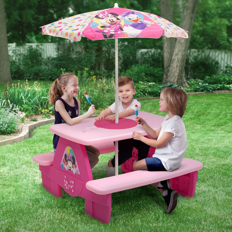 Delta Children Disney Minnie Mouse 4 Seat Activity Picnic Table With  Umbrella And LEGO Compatible Tabletop By Delta Children & Reviews
