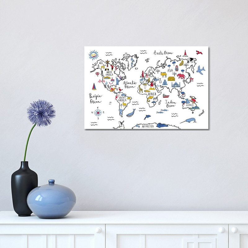 World Map by Farida Zaman - Wrapped Canvas Print, 30.48 cm H x 45.72 cm W