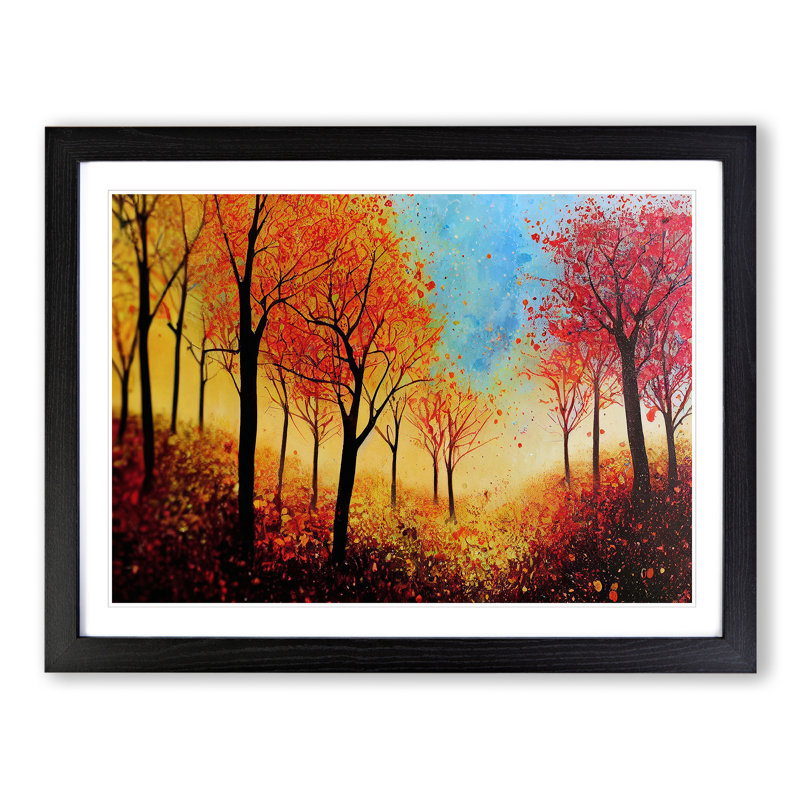 Animated Autumn Forest - Single Picture Frame Print, Black, 46cm H x 64cm W