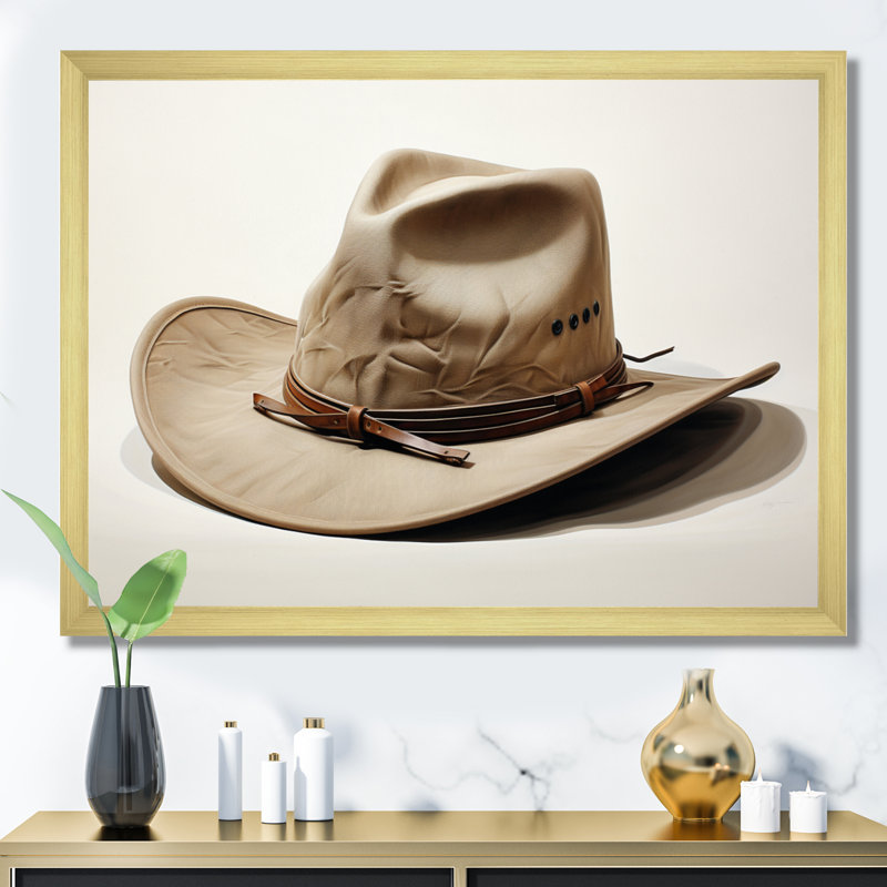 Cowboy Hat Minimalism Style VII - Cowboys Canvas Prints, H 30 po x l 40 po x P 1,5 po, Cadre doré à une seule photo