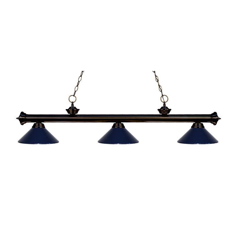 Luminaire suspendu linéaire à 3 lumières pour table de billard Chevelle, Bleu marine, Bronze