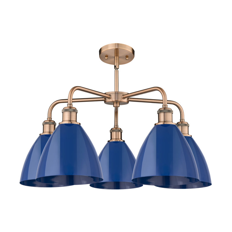 Lustre en dôme à 5 lumières Trickett, Bleu, Cuivre antique