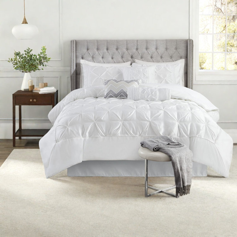 Ensemble de literie pour grand lit élégant, 7 pièces, plissé en polyester pour la maison