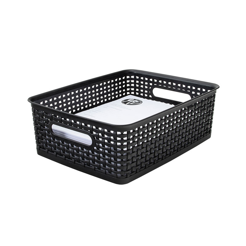  Thinkspace Plastic Weave Bin, Medium, Black, Pack Of 3, 13.8" x 13.8" x 10.6"