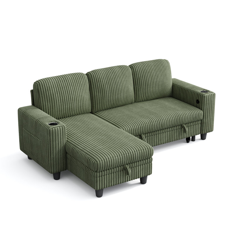 Canapé modulaire en L rembourré en L de 81 po avec méridienne coulissante Sherry, porte de rangement USB et porte-gobelets Sherry