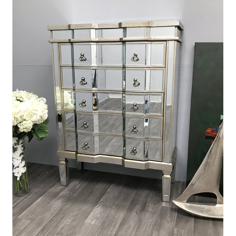 Broussard Solid Wood 82cm W 5 - Drawer Chest of Drawers