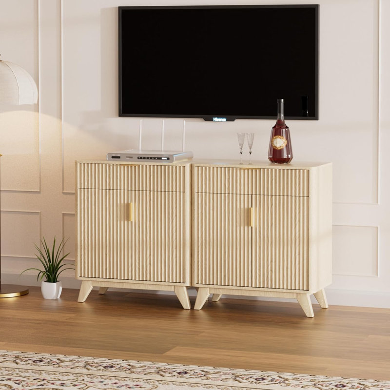 Modern Fluted Storage Cabinet With Drawer And Adjustable Shelf