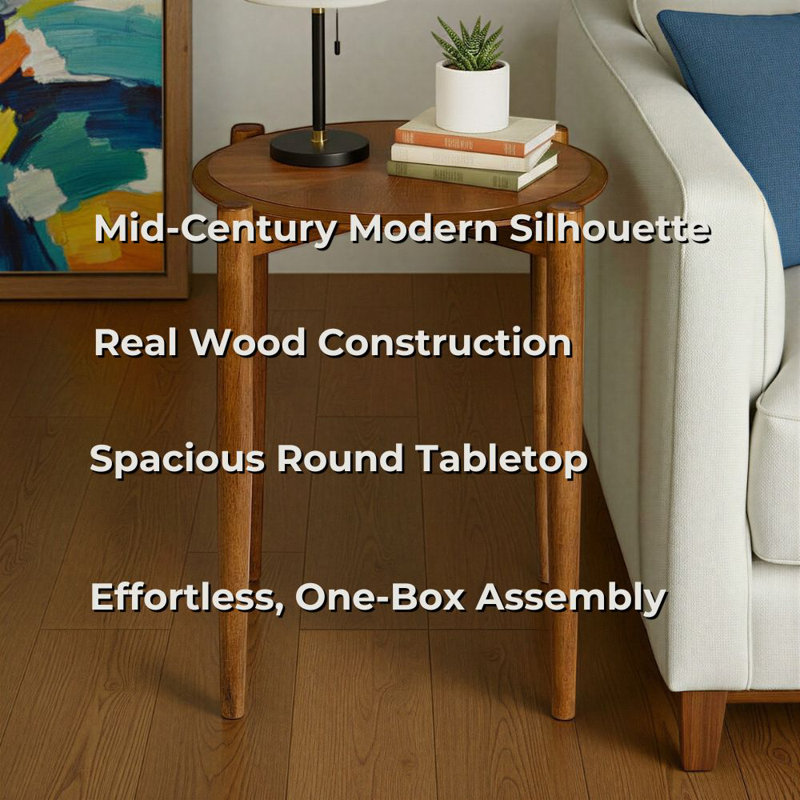 Vaenfila Round Wood Mid-Century Modern End Table, Cinnamon