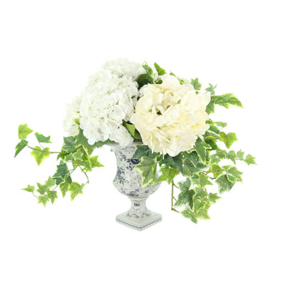 Hydrangeas and Ivy in Decorative Pedestal Vase