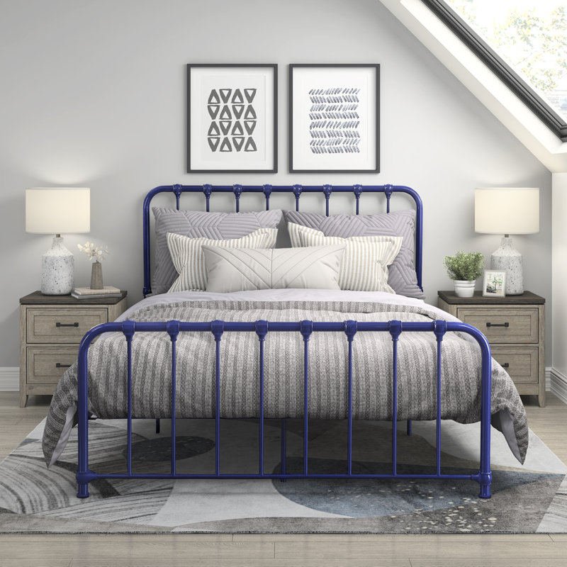 Anite Metal Platform Bed, Navy, Full