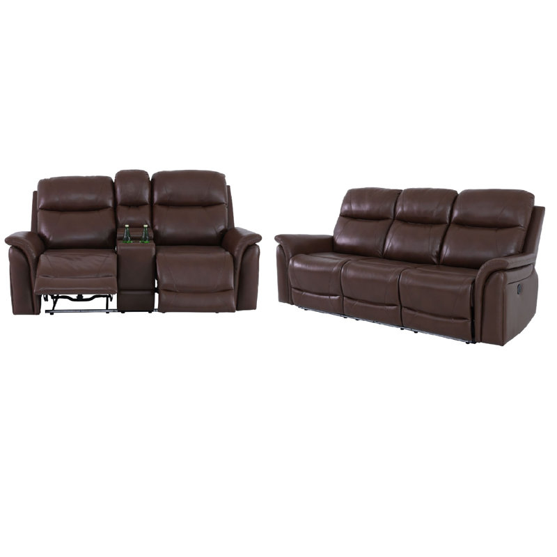 Breathing Leather 2-Piece Reclining Living Room Set, Brown, Brown