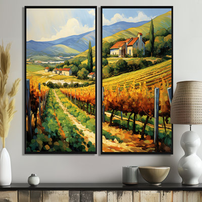 «Vangogh Sunlit Vineyard II» - art mural traditionnel jaune 2 panneaux