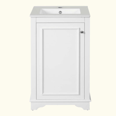Meuble-lavabo de salle de bain avec lavabo en céramique, ensemble de meuble-lavabo simple autoportant avec porte à fermeture douce, tablette réglable, style moderne