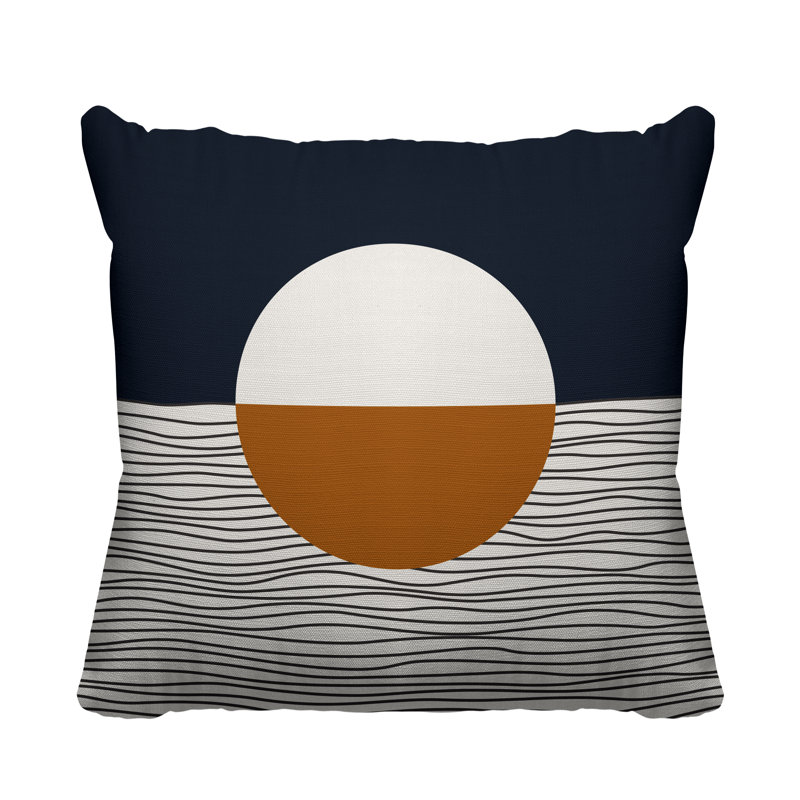 Coussin décoratif intérieur / extérieur Carmy, 17 po x 17 po, Orange/Beige/Bleu marine, Carré
