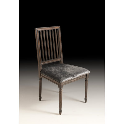 Velvet Slat Back Side Chair in Gray/Brown