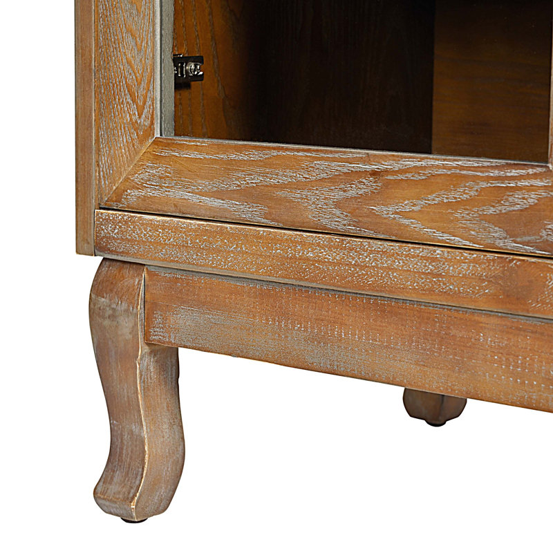 Buffet 4 portes avec rangement et portes en rotin artificiel, armoire d'appoint avec verre transparent, Brun antique