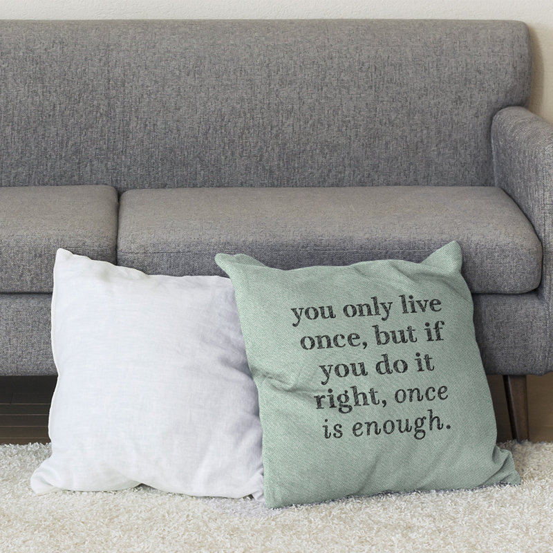 Coussin de sol You Only Live Once, H 28 po x l 28 po, Vert/noir