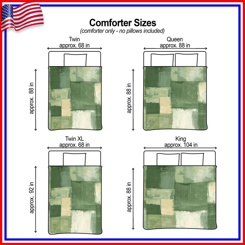 Green Beige Abstract Comforter, Queen