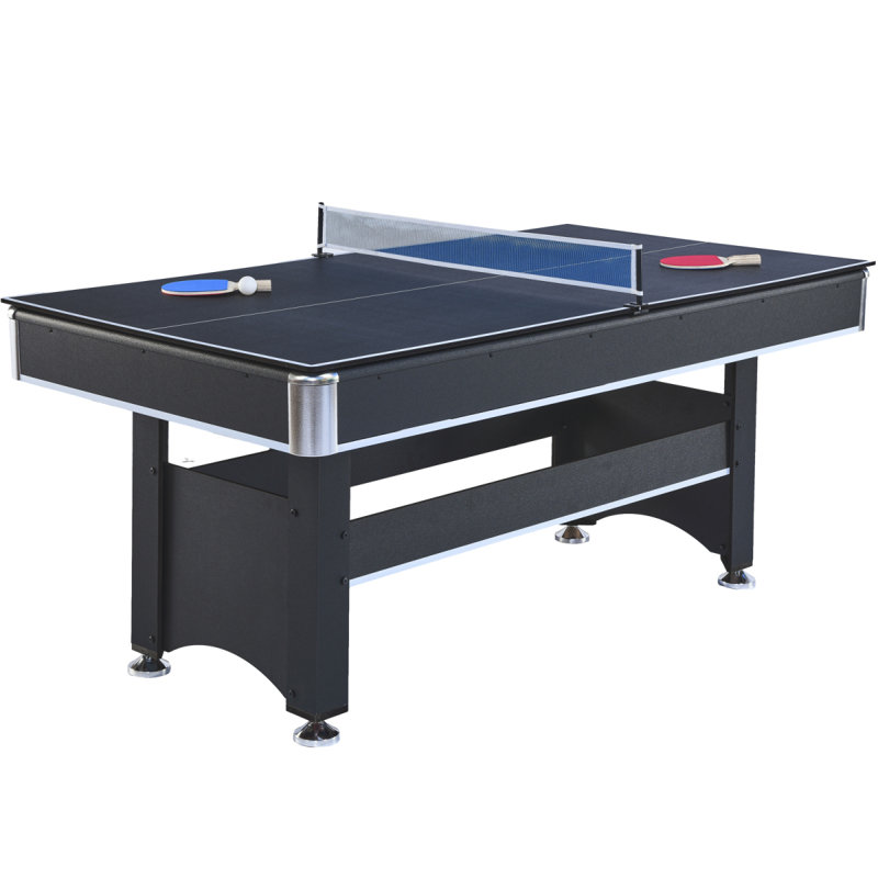 Table de billard 6 pieds avec plateau de tennis de table - noir avec feutre bleu