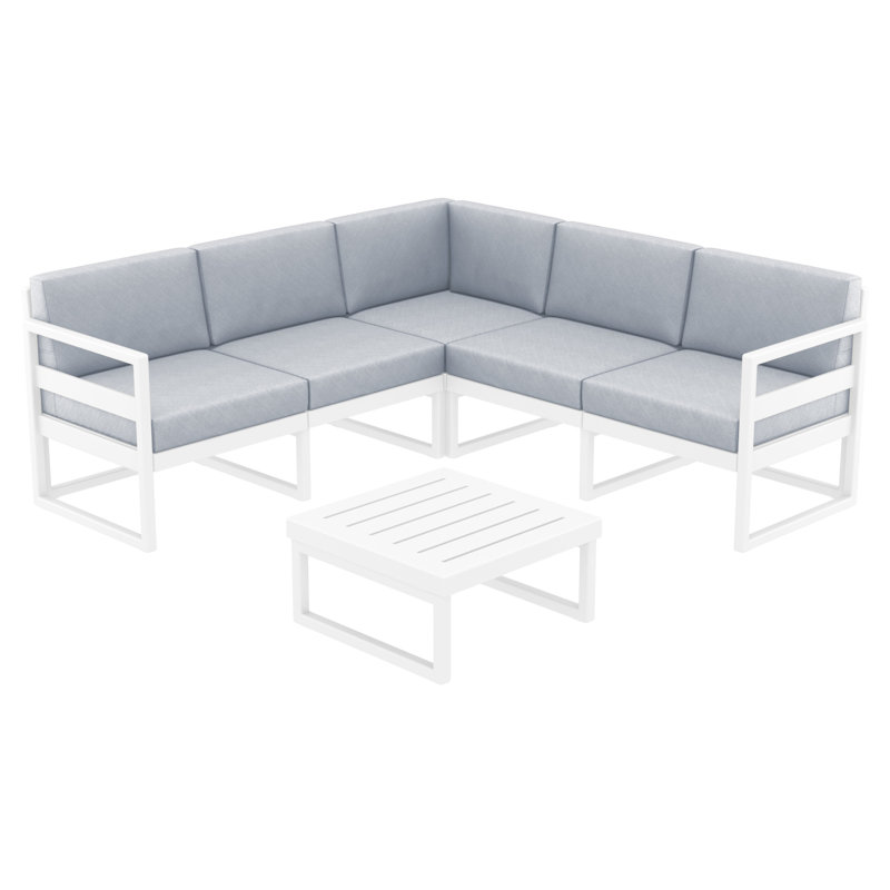 Lane 5 - Person Modular Patio Conversation Set with Cushions, White, Canvas Granite Sunbrella® Canvas