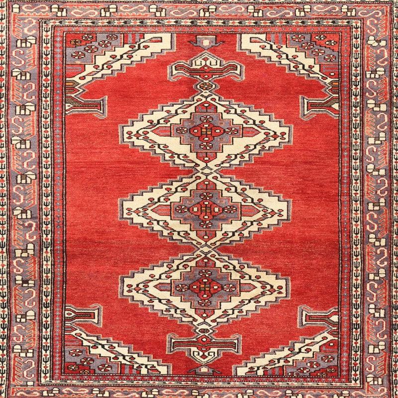 Tapis traditionnel rouge / beige Jonelle, Rond 5 pi