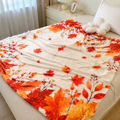 Couverture douce à motif de feuilles d'automne, jeté de lit douillet en polaire pour canapé, chambre, salon et décoration intérieure