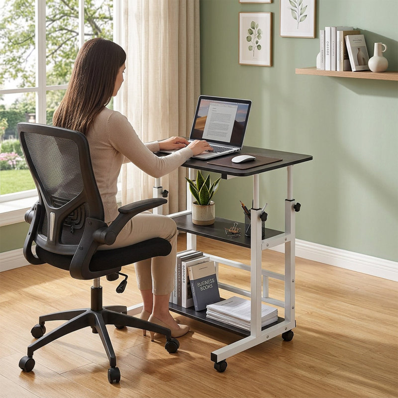 Adjustable Height Overbed Table with Rolling Wheels Bedside Desk