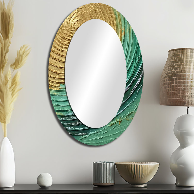 Miroir mural ovale doré et vert, 36 po x 24 po