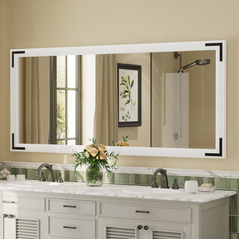 Amara Rustic Farmhouse Solid Wood Framed Tempered Glass Wall Mirror with 5-Year Warranty, White, 72" x 32"