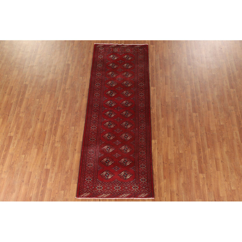 Red Geometric Traditional Runner Rug 3x9