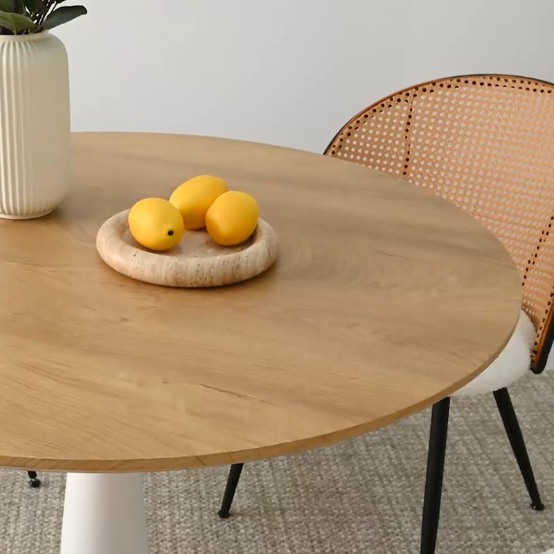 Table de salle à manger Azarael, Naturel, H 29 po x l 36 po x L 36 po, Blanc